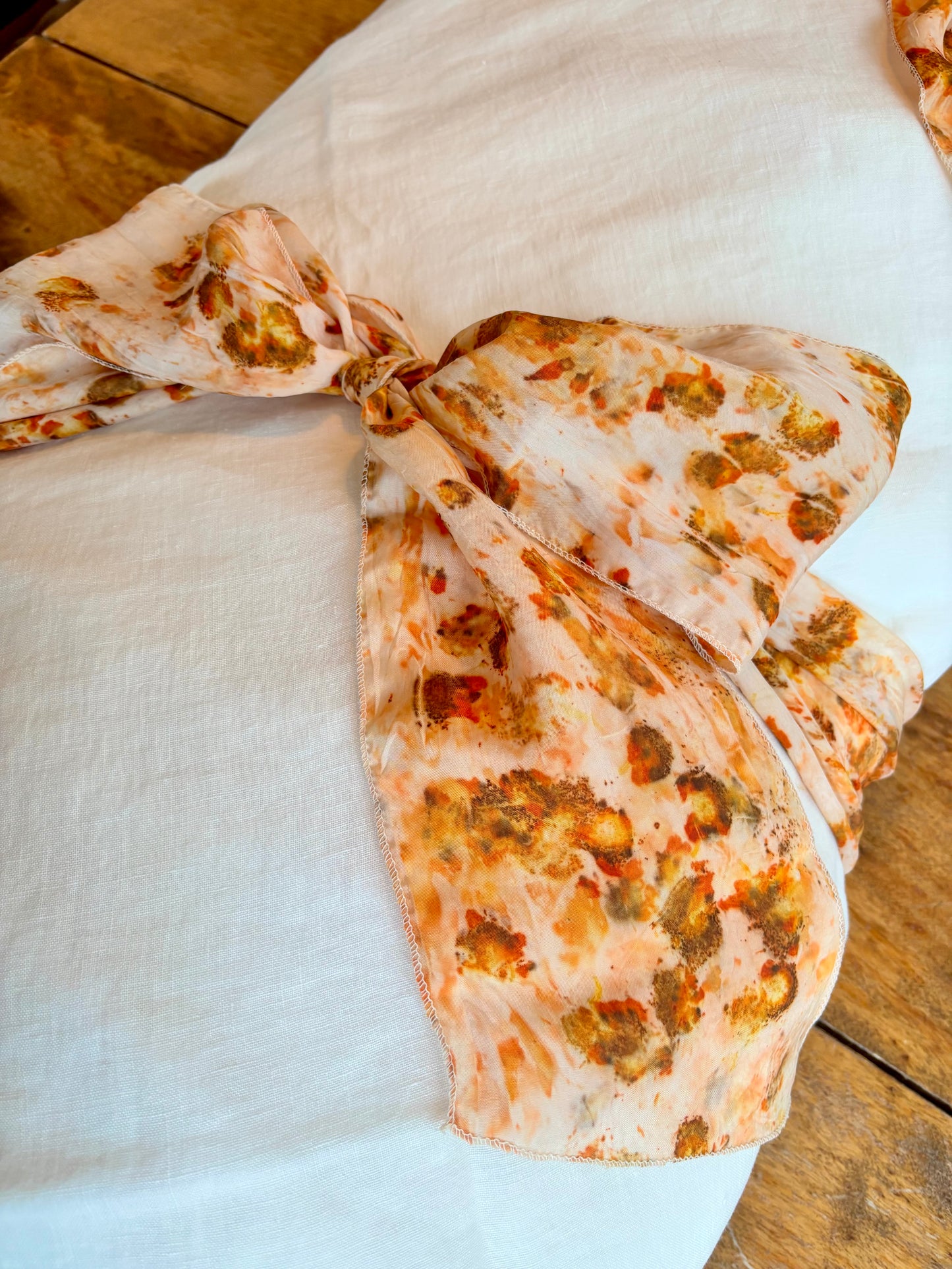 SANCTUM 100% washed linen shroud - Cream with silk floral ties