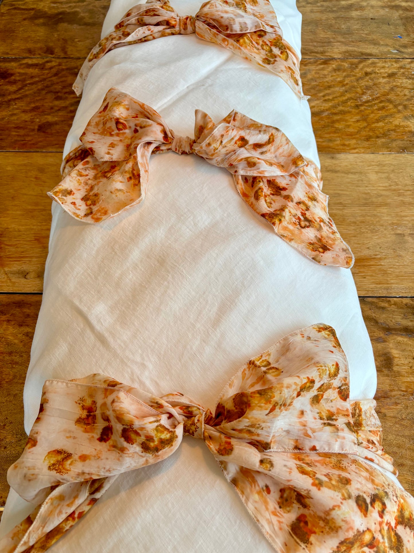 SANCTUM 100% washed linen shroud - Cream with silk floral ties