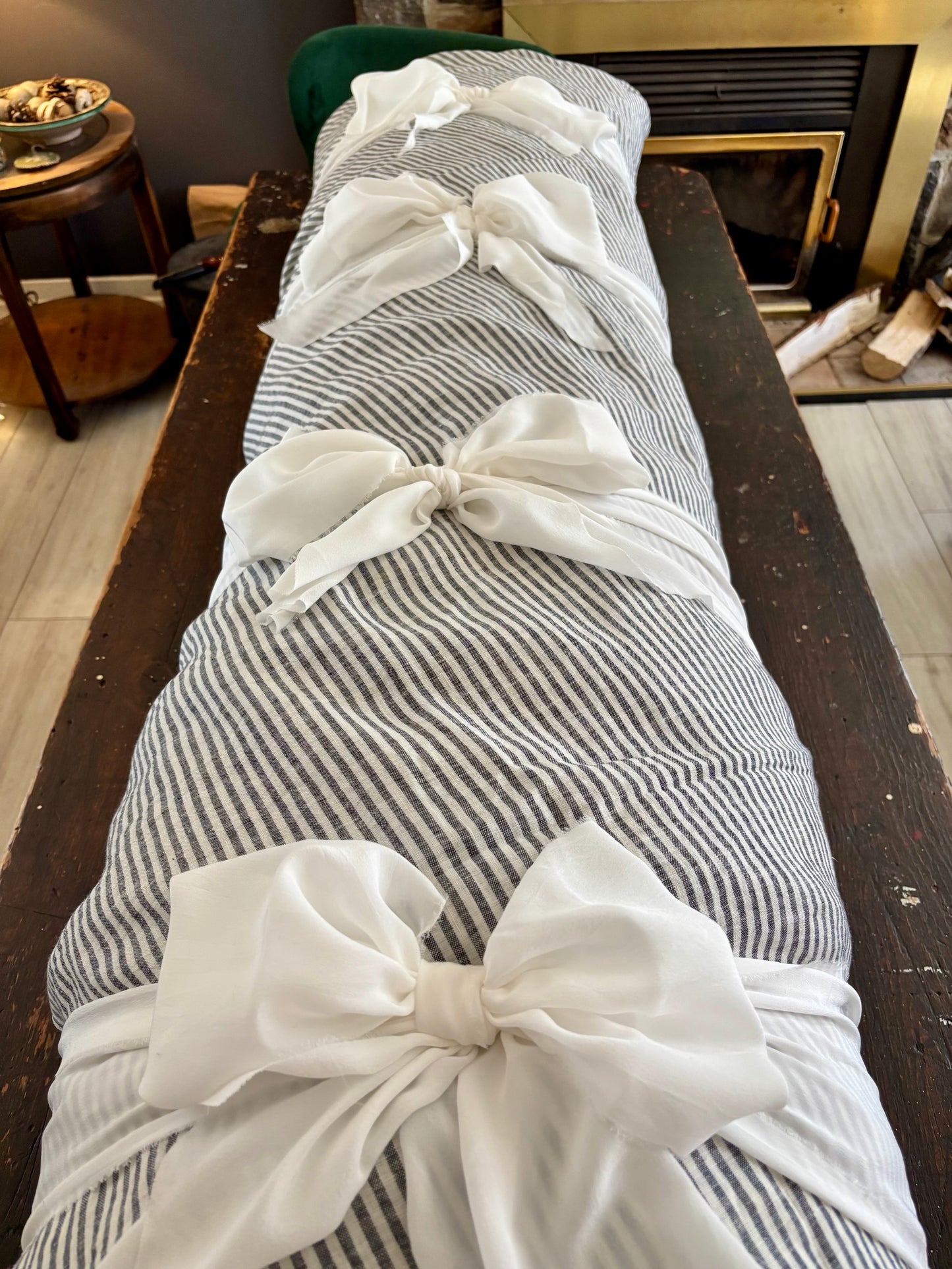 Lino Collection – Black/Cream Striped Linen Burial Shroud | Sanctum Shrouds
