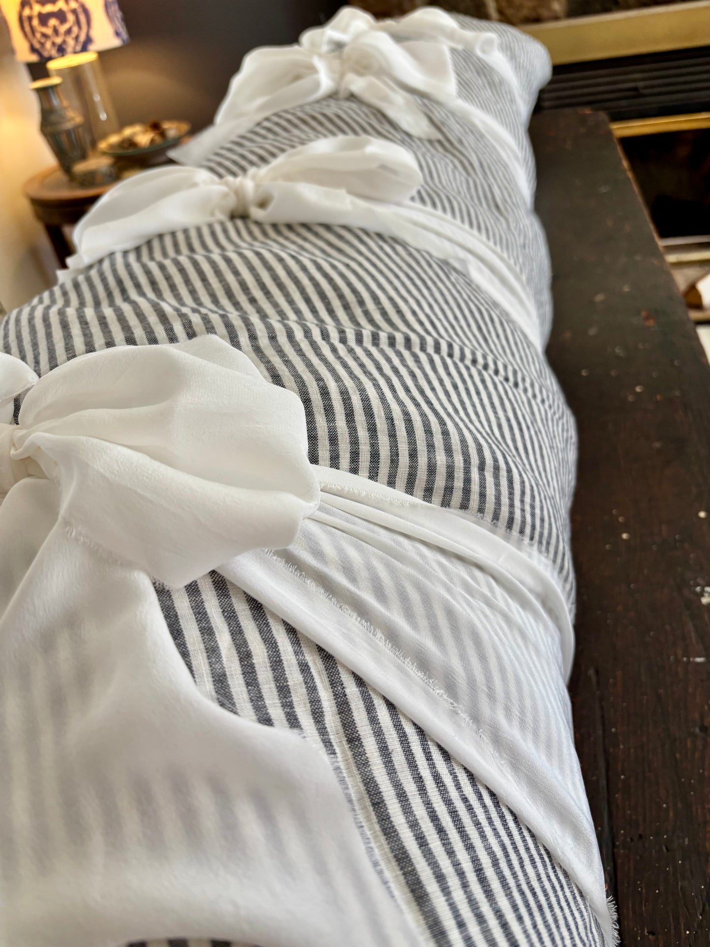 Lino Collection – Black/Cream Striped Linen Burial Shroud | Sanctum Shrouds